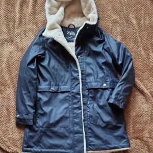 Zara Kids Dark Blue Raincoat with Cream Plush Lining